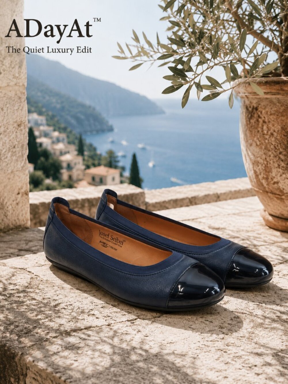 Josef Seibel Navy Leather Patent Cap Toe Ballet Flats EU 40 Comfort Shoes